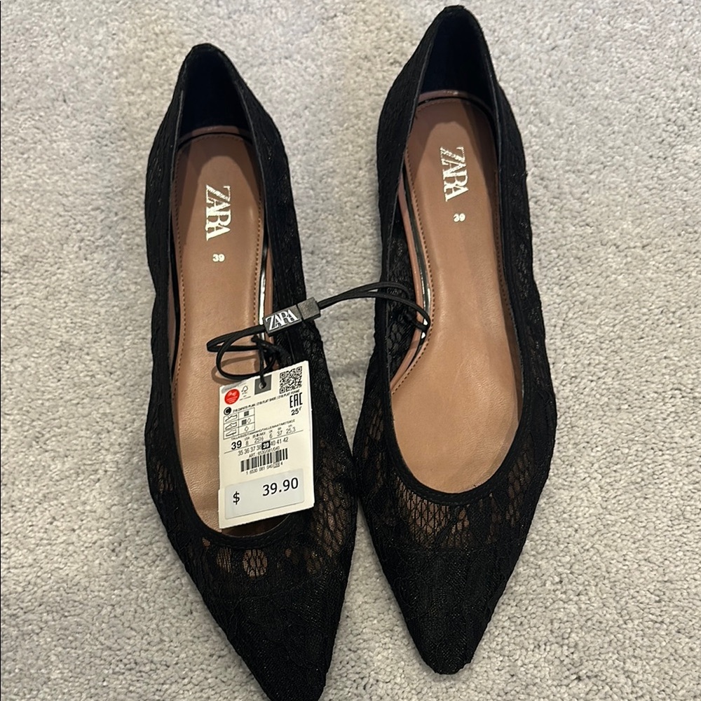 Zara Black Lace Flats